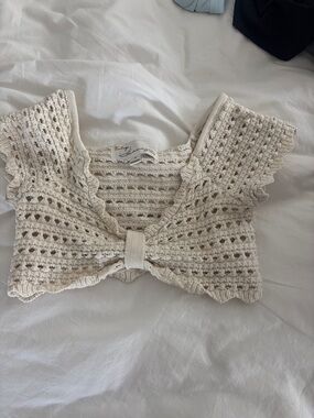 Vintage Havana Cream Crochet Tie-Front Crop Top